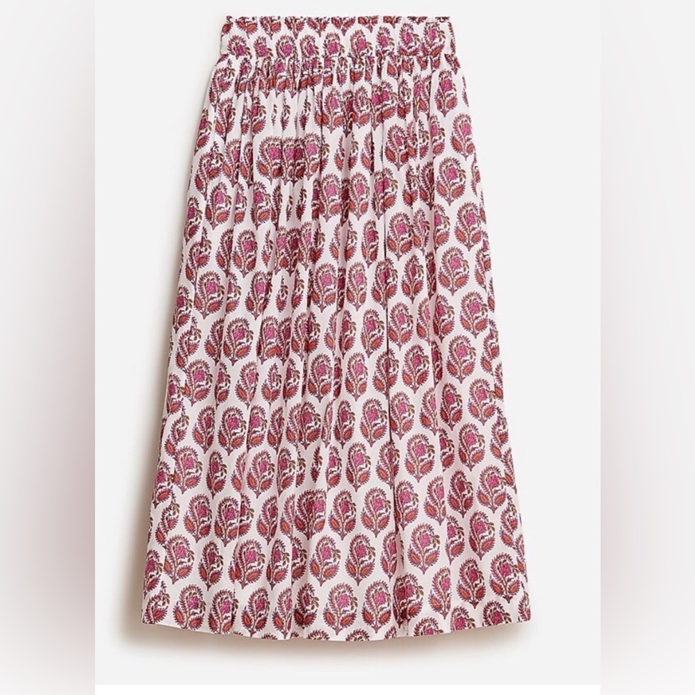 J.Crew Smocked-Waist Midi Skirt Bouquet Block Print Cotton Medium